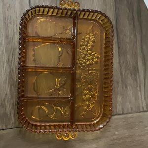 Vtg Indiana glass relish tray fruit pattern